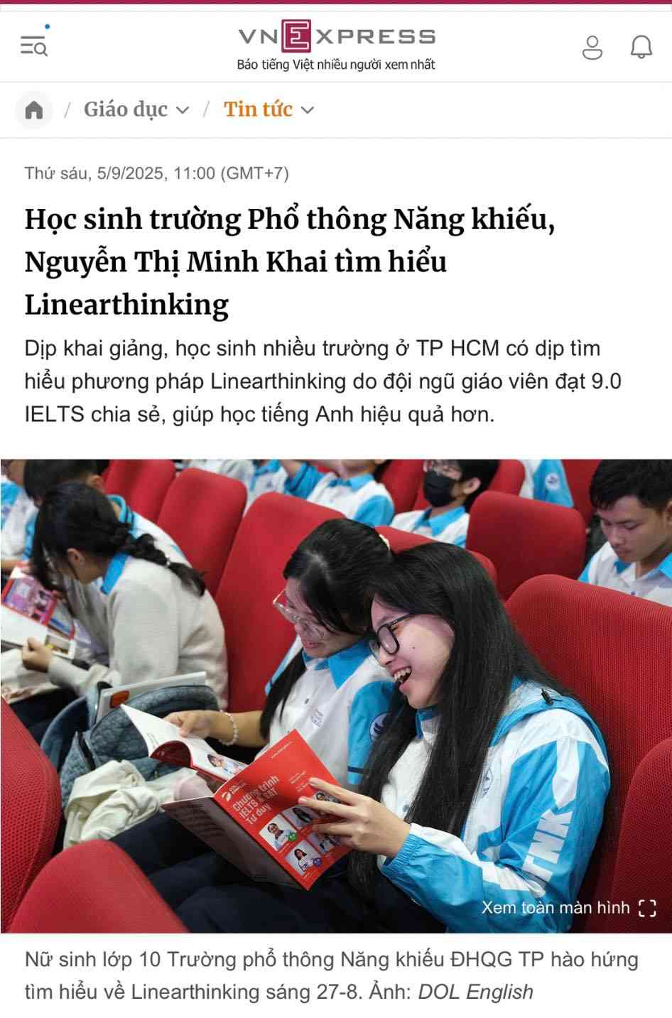 Khởi đầu năm học mới, Linearthinking ghi dấu ấn tại trường Năng Khiếu, Minh Khai - Sự kiện vinh dự được đưa tin trên các trang báo lớn