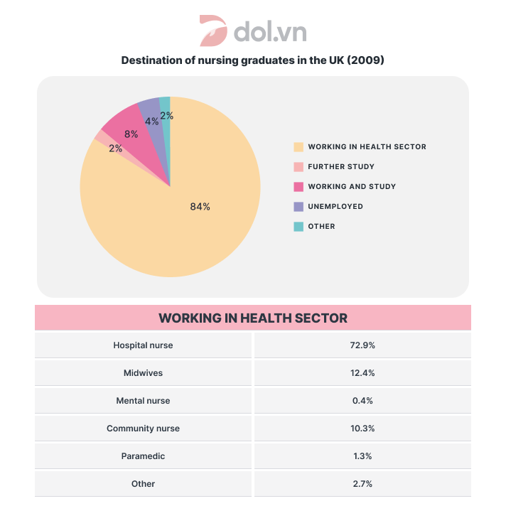 What nursing graduates did after finishing their course in the UK - IELTS Writing